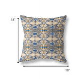 18â Brown Blue Patterned Indoor Outdoor Zippered Throw Pillow