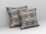 20â Brown Blue Patterned Indoor Outdoor Zippered Throw Pillow