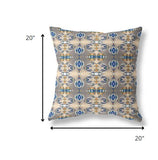 20â Brown Blue Patterned Indoor Outdoor Zippered Throw Pillow