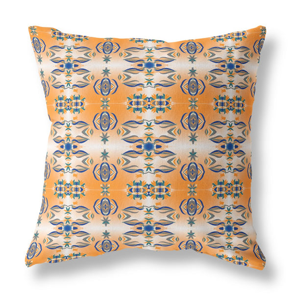 20â Orange Blue Patterned Indoor Outdoor Zippered Throw Pillow