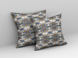 18"x18" Gray Orange Blue Zippered Broadcloth Damask Throw Pillow