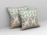 26"x26" White Teal Orange Zippered Broadcloth Damask Throw Pillow
