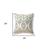 26"x26" White Teal Orange Zippered Broadcloth Damask Throw Pillow