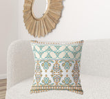26"x26" White Teal Orange Zippered Broadcloth Damask Throw Pillow