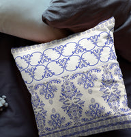 18"x18" Off White And Purple Zip Broadcloth Damask Throw Pillow