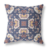 20" Blue White Floral Indoor Outdoor Zip Throw Pillow