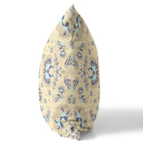 20" Beige Blue Floral Indoor Outdoor Zip Throw Pillow