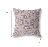 16" Pale Purple Floral Indoor Outdoor Zip Throw Pillow