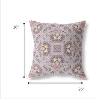 26" Pale Purple Floral Indoor Outdoor Zip Throw Pillow