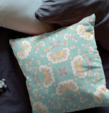 16" Mint White Floral Indoor Outdoor Zip Throw Pillow