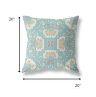 20" Mint White Floral Indoor Outdoor Zip Throw Pillow