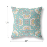 26" Mint White Floral Indoor Outdoor Zip Throw Pillow