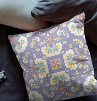 16" Purple White Floral Indoor Outdoor Zip Throw Pillow