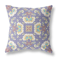 18" Purple White Floral Indoor Outdoor Zip Throw Pillow
