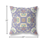 20" Purple White Floral Indoor Outdoor Zip Throw Pillow