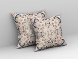 18" Navy White Filigree Indoor Outdoor Zip Throw Pillow