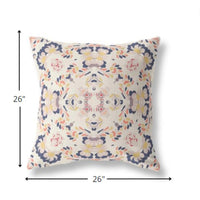 26" Navy White Filigree Indoor Outdoor Zip Throw Pillow