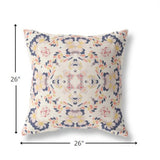 26" Navy White Filigree Indoor Outdoor Zip Throw Pillow