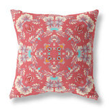 16" Red White Filigree Indoor Outdoor Zip Throw Pillow