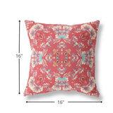 16" Red White Filigree Indoor Outdoor Zip Throw Pillow