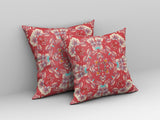 26" Red White Filigree Indoor Outdoor Zip Throw Pillow