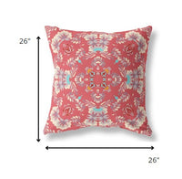 26" Red White Filigree Indoor Outdoor Zip Throw Pillow