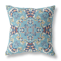 26" Blue Peach Filigree Indoor Outdoor Zip Throw Pillow