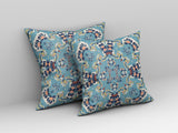 26" Blue Peach Filigree Indoor Outdoor Zip Throw Pillow