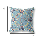 26" Blue Peach Filigree Indoor Outdoor Zip Throw Pillow