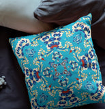 20" Cyan Blue Filigree Indoor Outdoor Zip Throw Pillow