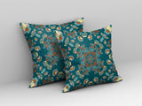 16? Teal Orange Wreath Indoor Outdoor Zippered Throw Pillow