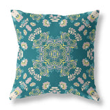 16? Teal Yellow Wreath Indoor Outdoor Zippered Throw Pillow