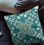 16? Teal Yellow Wreath Indoor Outdoor Zippered Throw Pillow