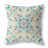 18? Blue Beige Wreath Indoor Outdoor Zippered Throw Pillow