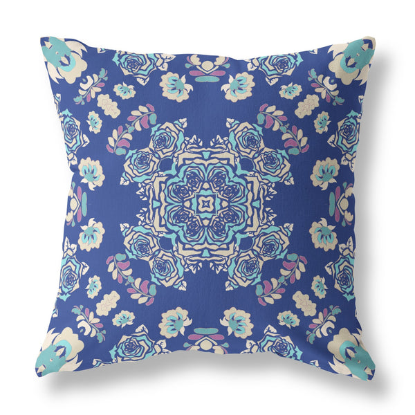 18? Blue Cream Wreath Indoor Outdoor Zippered Throw Pillow