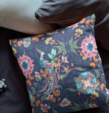 20" Navy Pink Peacock Indoor Outdoor Zip Throw Pillow