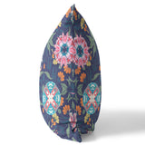 26" Navy Pink Peacock Indoor Outdoor Zip Throw Pillow