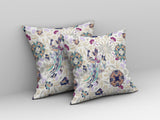 20" White Purple Peacock Indoor Outdoor Zip Throw Pillow