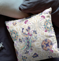 20" White Purple Peacock Indoor Outdoor Zip Throw Pillow