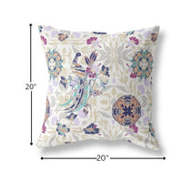 20" White Purple Peacock Indoor Outdoor Zip Throw Pillow