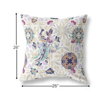 26" White Purple Peacock Indoor Outdoor Zip Throw Pillow