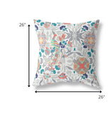 26" White Orange Peacock Indoor Outdoor Zip Throw Pillow