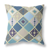 16? Blue Gold Tile Indoor Outdoor Zippered Throw Pillow