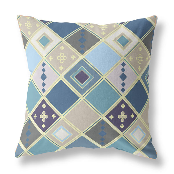 16? Blue Gold Tile Indoor Outdoor Zippered Throw Pillow