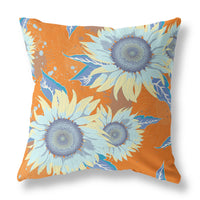 18" Orange Blue Sunflower Indoor Outdoor Zippered Throw Pillow