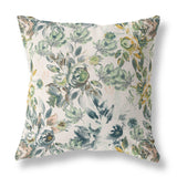 16? White Green Florals Indoor Outdoor Zippered Throw Pillow