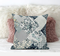 20" Gray White Floral Suede Throw Pillow