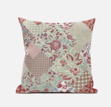 20" Red White Floral Suede Throw Pillow