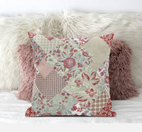 20" Red White Floral Suede Throw Pillow