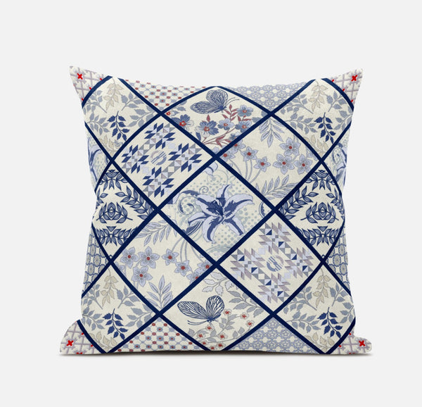 20? White Navy Patch Suede Throw Pillow